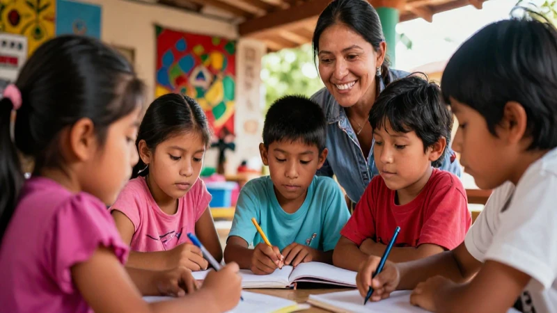 Niños indígenas aprenden con calor en la comunidad rural