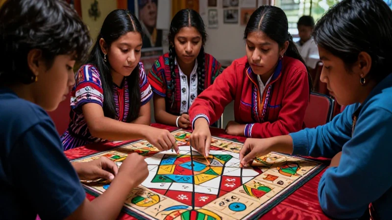 Estudiantes mexicanos juegan Matatena con vibrantes textiles