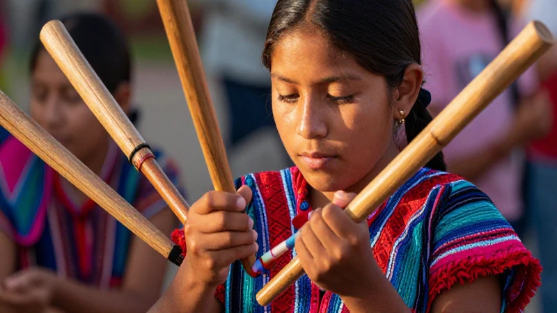 Joven indígena juega con juego tradicional