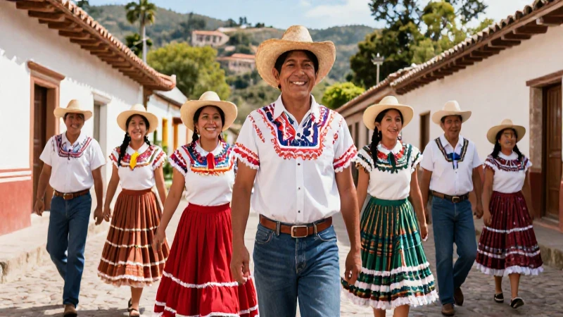 Villanos mexicanos coloridos bajo un sol brillante