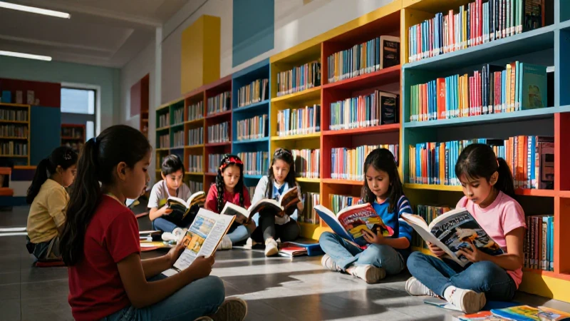 Conoce el lugar donde los libros encuentran su hogar en la escuela 3 Niños leyendo en vibrante biblioteca escolar mexicana