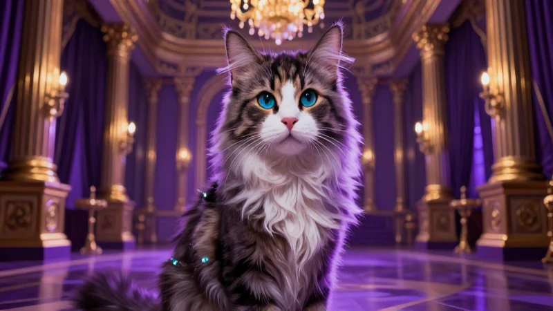 Gato elegante en palacio con tonos vibrantes