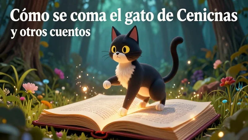 Gato estilizado en cuento educativo detallado