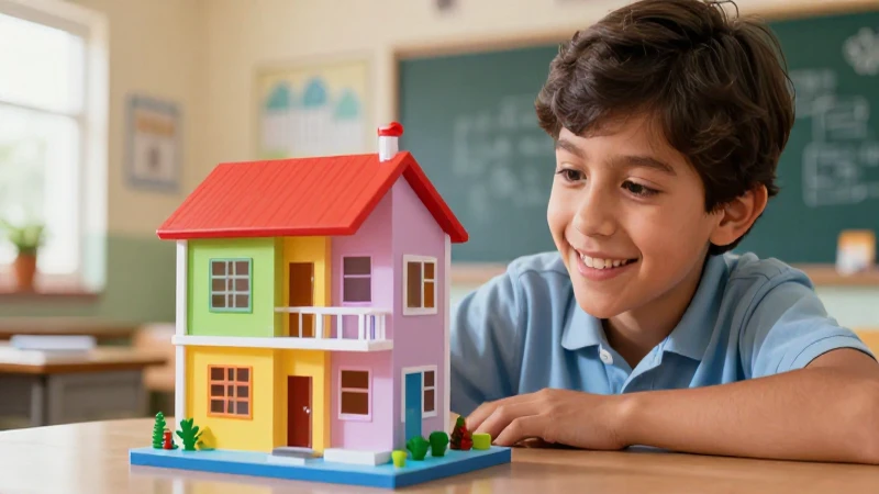 Cómo se llama la casita de la división: Galera explicativa 4 Estudiante sonríe en un modelo de división
