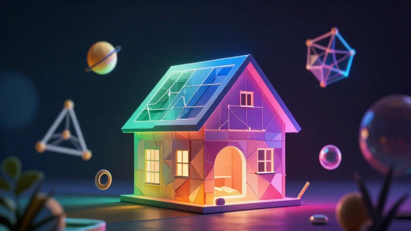 Cómo se llama la casita de la división: Galera explicativa 3 Arquitectura geométrica vibrante con conceptos abstractos flotantes