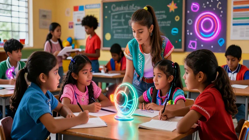 Mejora la Educación: Guía de Evaluación para la Nueva Escuela Mexicana 4 Clase mexicana vibrante con estudiantes colaborando