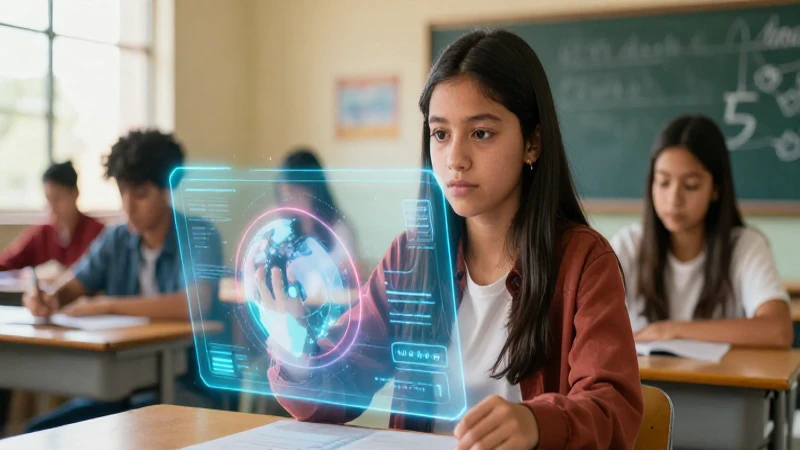 Estudiante moderno con tecnología holográfica vibrante