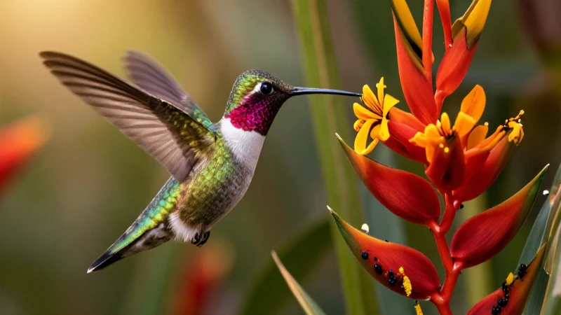 Hummingbird tropical, luz dorada, revista profesional