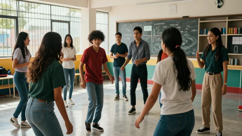 Estudiantes activos en escuela mexicana moderna