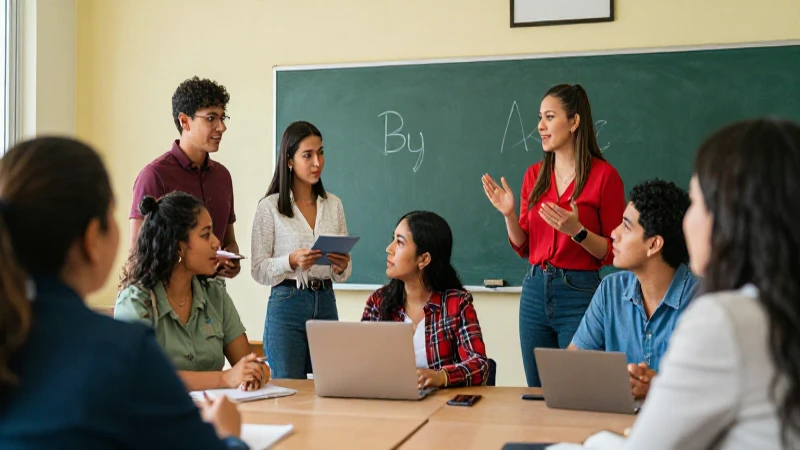 Profesores mexicanos diversos colaborando en un aula vibrante