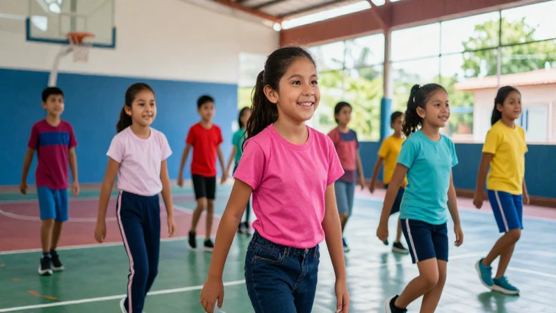 Estudiantes mexicanos dinámicos en clase de educación física