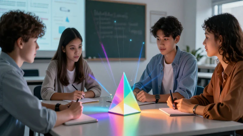Aumenta participación estudiantil con libros SEP sobre óptica ¡Conoce cómo! 3 Estudiantes diversos en clase con luz prismática