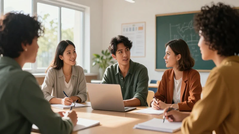Profesores colaboran en un aula moderna y vibrante