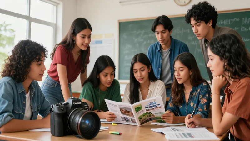 Estudiantes mexicanos colaborando en aula moderna
