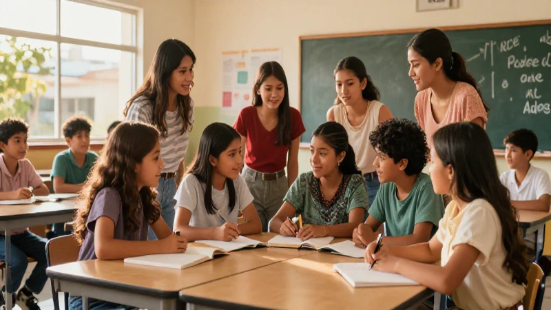 Comunidad diversa colaborando en escuela mexicana