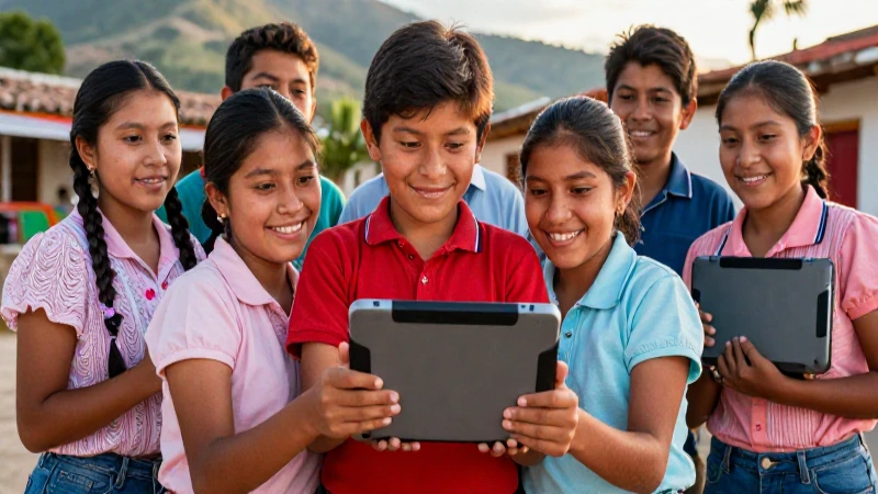 Estudiantes rurales mexicanos aprendiendo con tablets