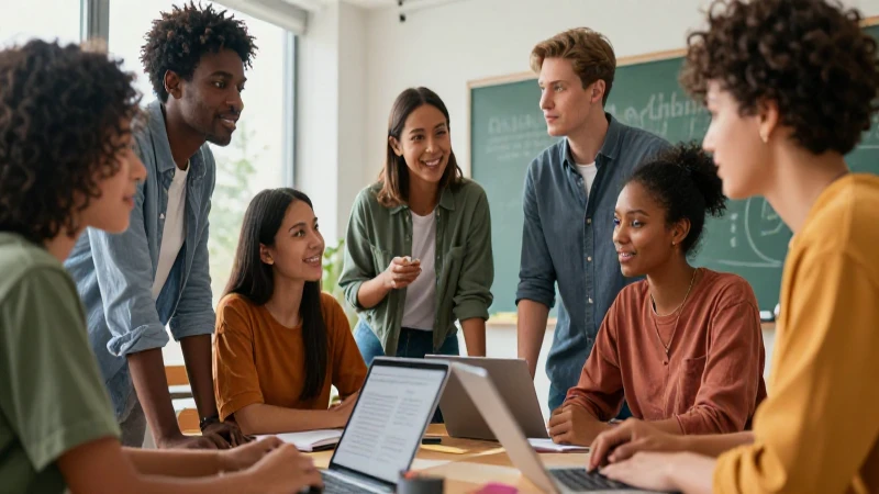 Educadores colaborando en vibrante entorno profesional