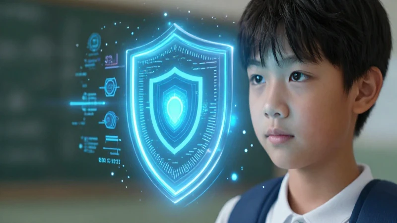 Tecnología educativa digital con escudo vibrante