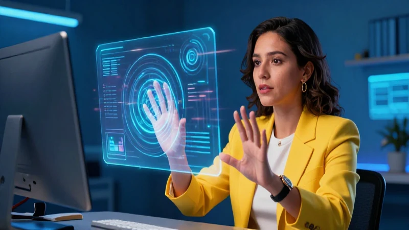 Educador mexicano moderno en interacción holográfica
