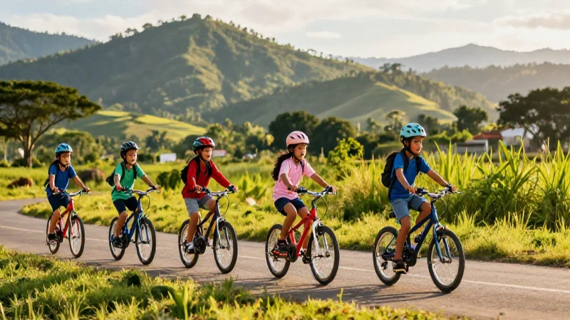 Niños en bici en un paisaje mexicano vibrante y cinematográfico