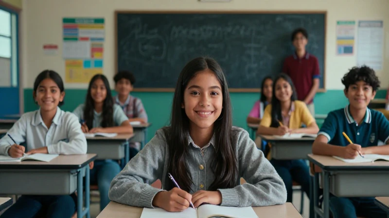 Estudiantes sonriendo en aula mexicana moderna