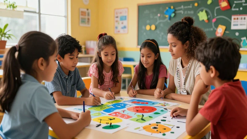 Niños mexicanos aprendiendo juntos en una clase moderna
