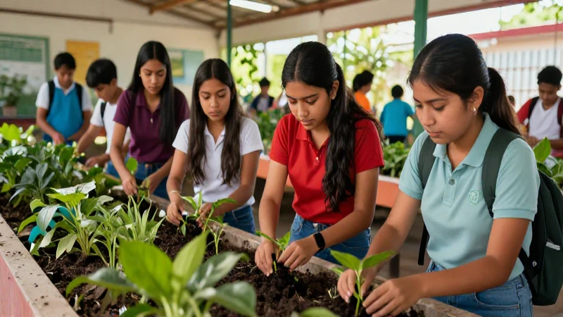 Estudiantes mexicanos plantan en jardín vibrante