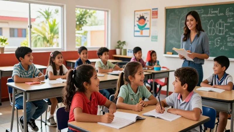 Niños felices en aula mexicana moderna