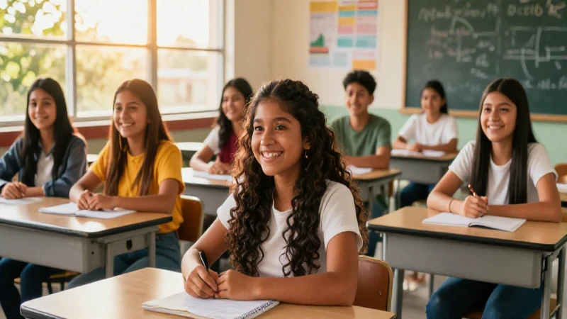 Estudiantes mexicanos felices en aula moderna