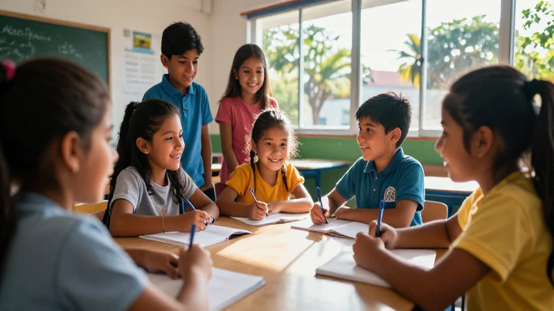 El impacto de la educación inclusiva en la Nueva Escuela Mexicana 4 Niños mexicanos felices aprenden en un aula moderna