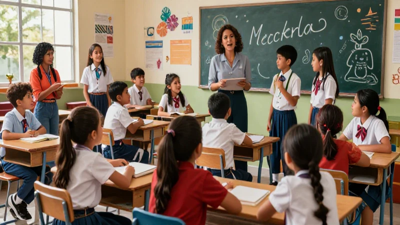 Ilustración escolar vibrante y detallada