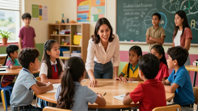 Maestra mexicana guiando a estudiantes en aula