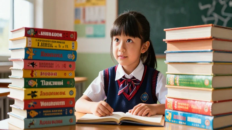 Curioso estudiante con libros rusos coloridos