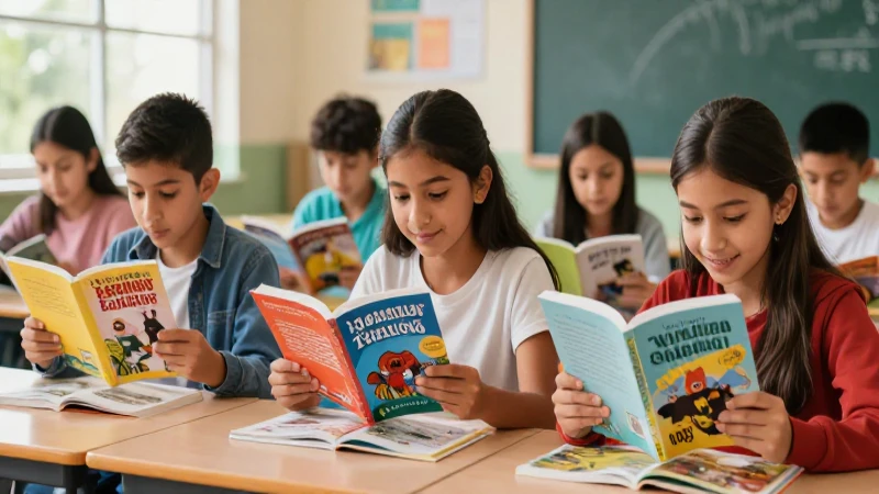 Estudiantes mexicanos leen libros en aula moderna