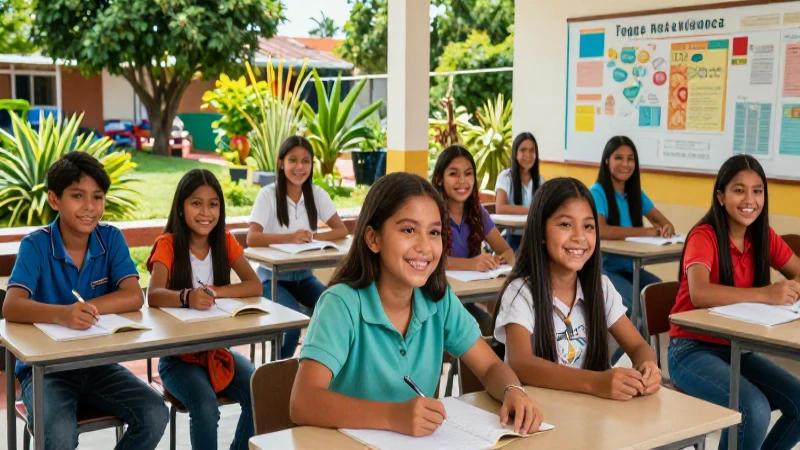 Estudiantes mexicanos felices en aula vibrante