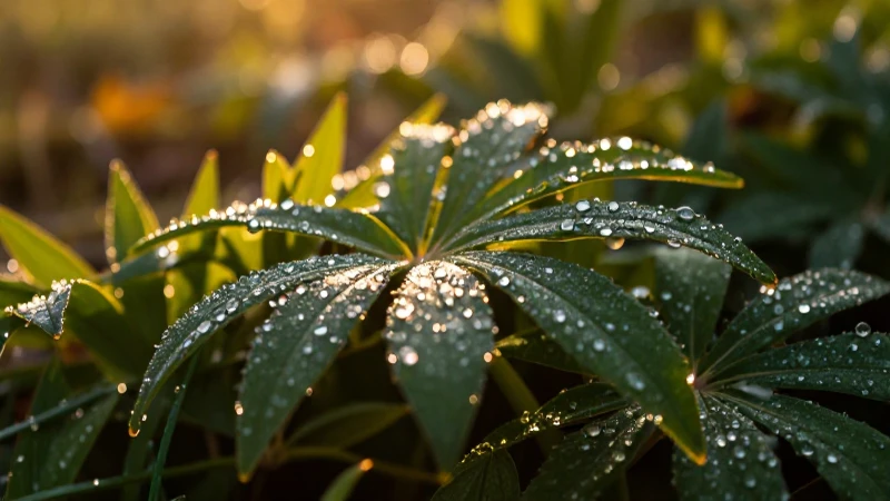 Conoce la belleza natural de las plantas al amanecer: trucos y consejos 3 Detalle macro realista de follaje exótico brillante
