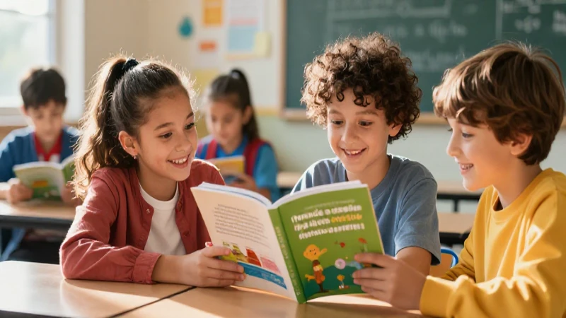 Niños interactúan feliz con el libro
