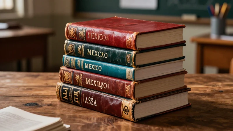 Libros mexicanos antiguos sobre madera con luz dramática