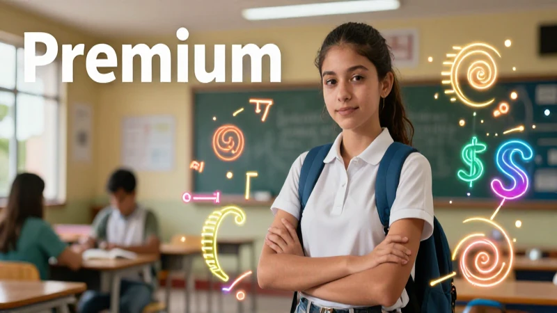 Estudiante educativo con símbolos lingüísticos abstractos vibrantes