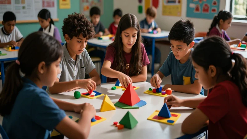 Estudiantes colaboran con material didáctico colorido