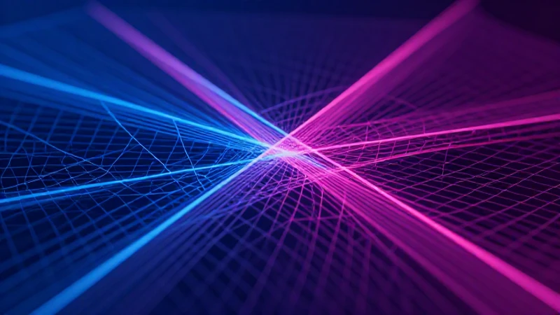 Complejos vibrantes, geométricos, en azul y magenta