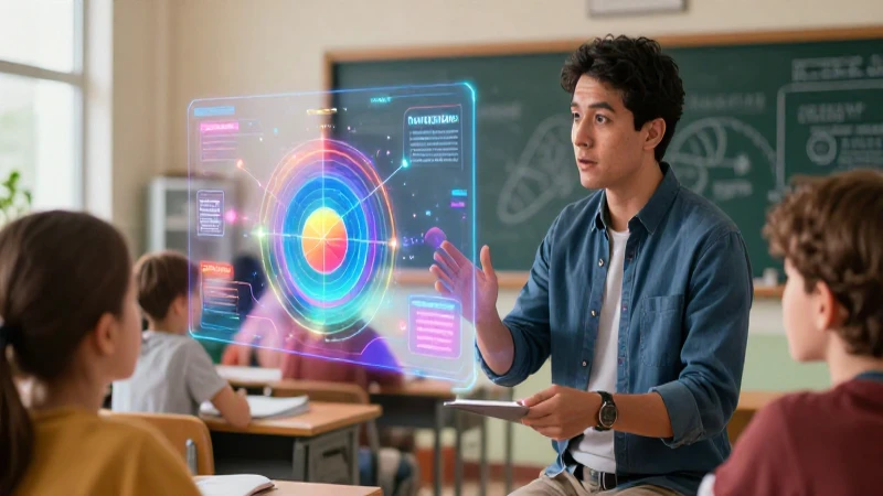 Educador evalúa aprendizaje dinámico con holograma vibrante