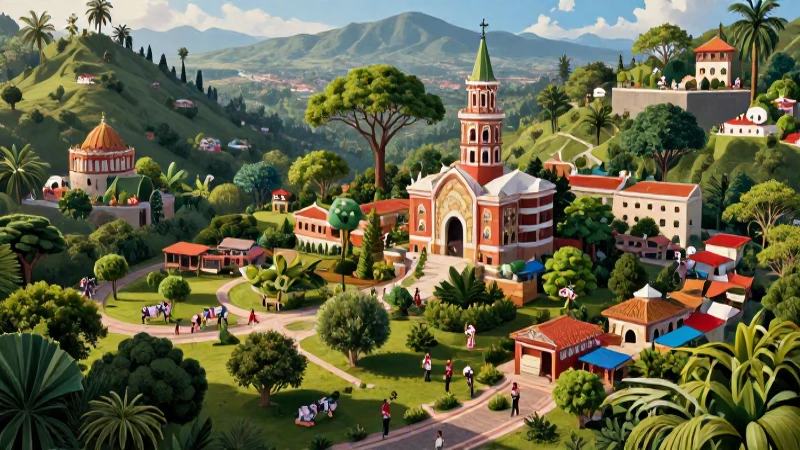Ilustración educativa vibrante de paisaje mexicano