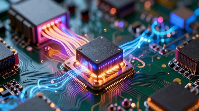 Microdetalles electrónicos vibrantes con iluminación cinematográfica