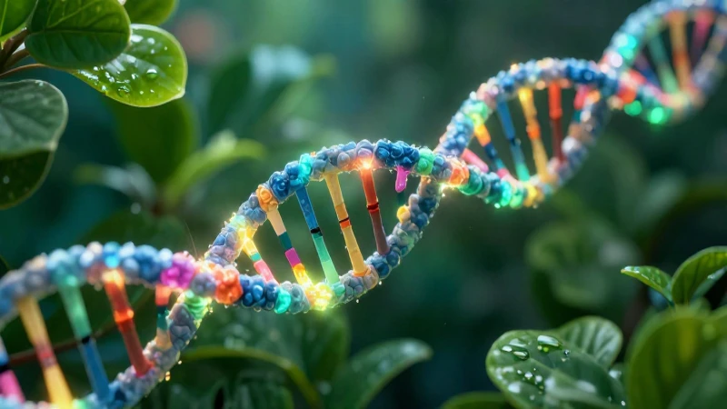 La química de los seres vivos: una mirada en profundidad 5 Doble hélice de ADN sobre hoja verde