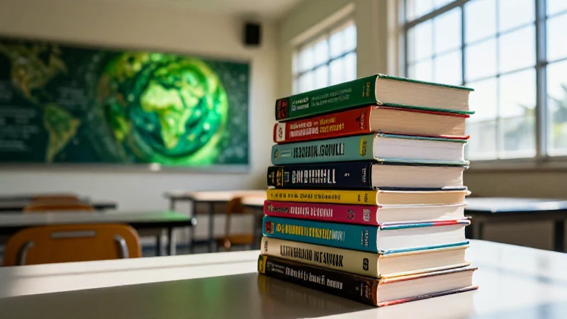 Libros usados, aula mexicana con luz vibrante