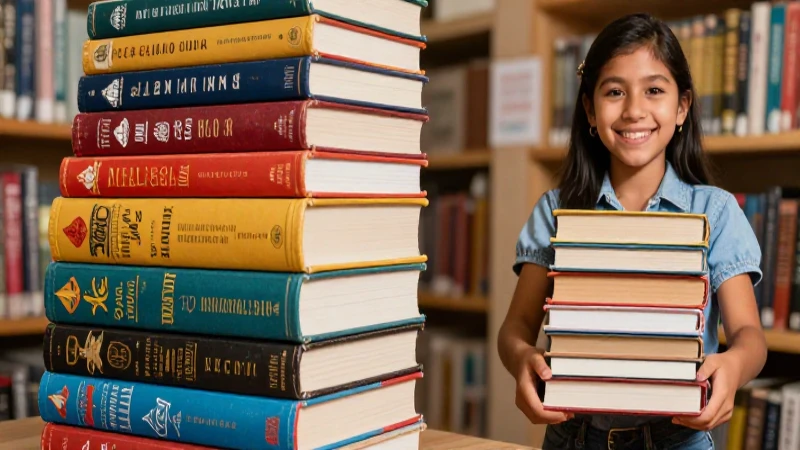 Ahorra dinero en libros de texto de 3º ESO: ¡Compra de segunda mano! 3 Estudiante mexicano con pila de libros vintage