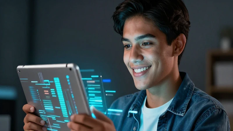 Estudiante mexicana con tableta digital y futurista