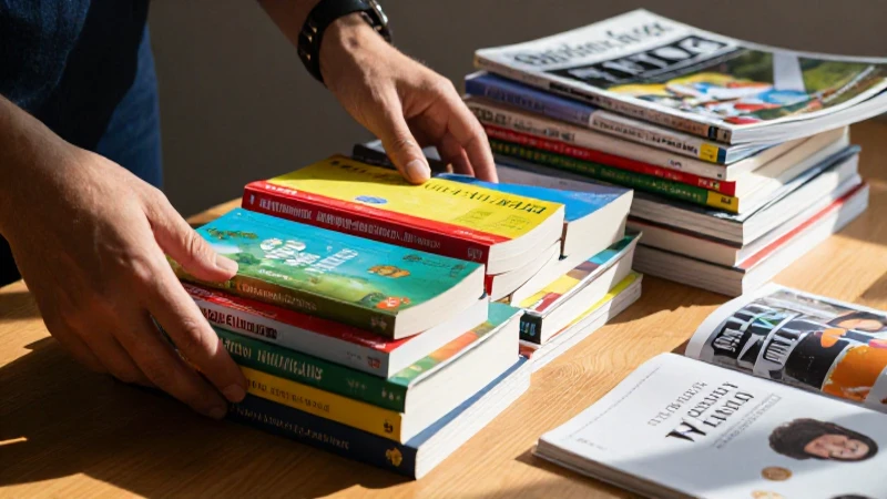 Manos eligen libros usados en escritorio soleado