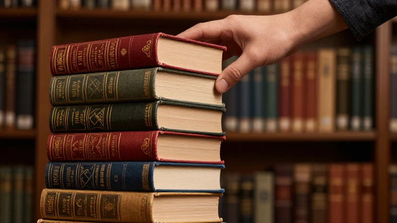 Mano descubriendo conocimiento entre libros vintage